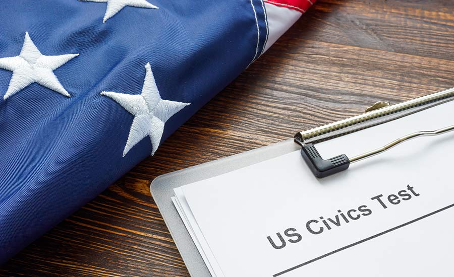 U.S. Civics test and the American flag​