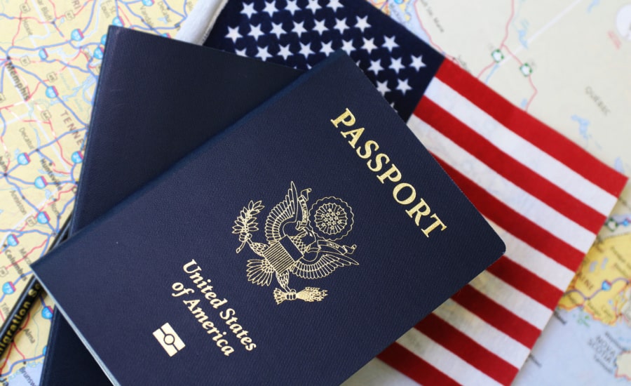 U.S. passport and flag