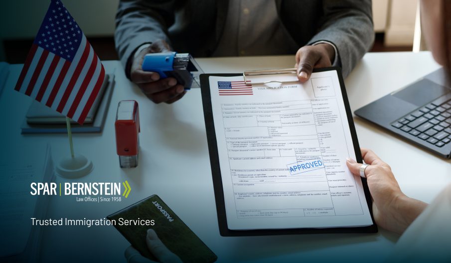 A woman getting a visa